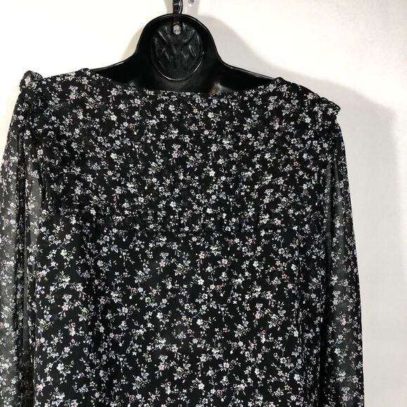 Gap Blouse Semi-Sheer Chiffon Women's Sz L Black Floral Whimsigoth Cottagecore - Picture 7 of 9